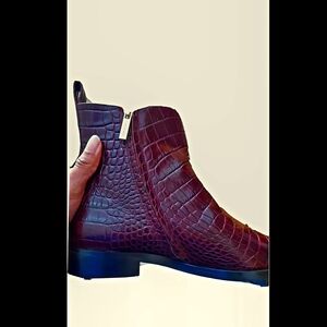 Women's Italian Crocodile  Leather Boots - Burgundy